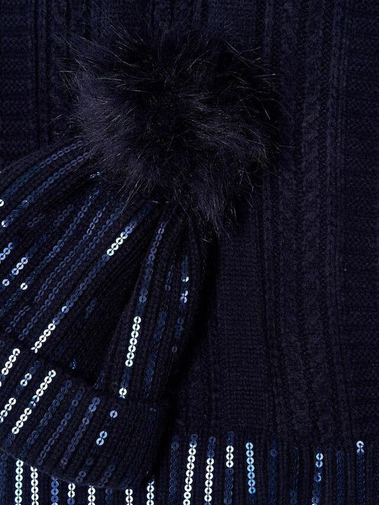 Hat Sequins Kids Beanie Set with Scarf & Gloves Knitted Navy Blue