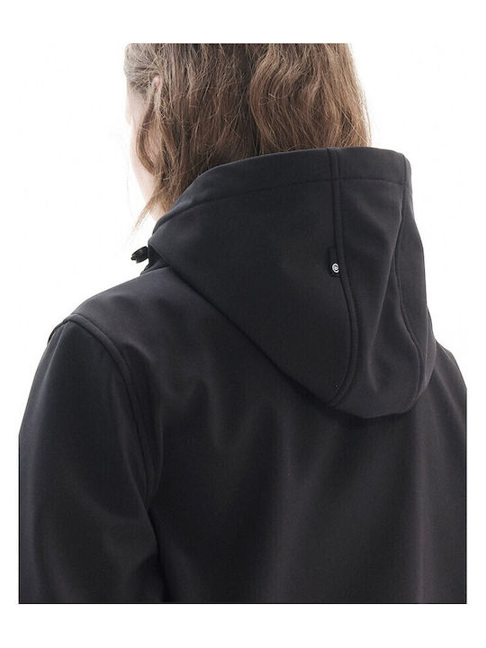 Women's Short Lifestyle Softshell Jacket Waterproof and Windproof for Winter with Detachable Hood Black