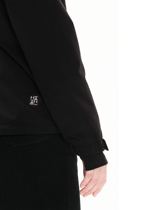 Women's Short Sports Jacket for Winter with Hood Black