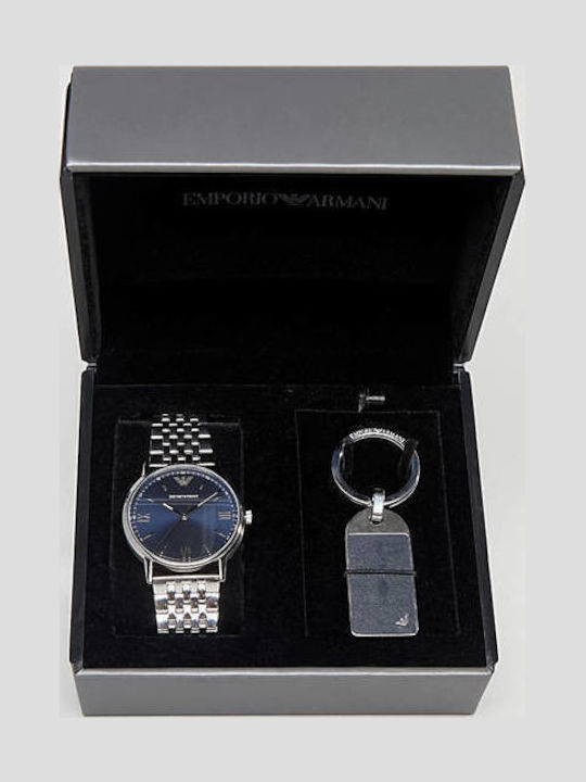 Emporio Armani Kappa Herrenuhr 41mm Batterie mit Silber Metallarmband