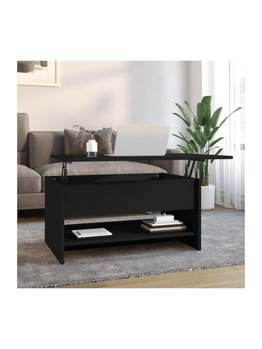 Rectangular Wooden Coffee Table with Lift Top Black L80xW50xH40cm