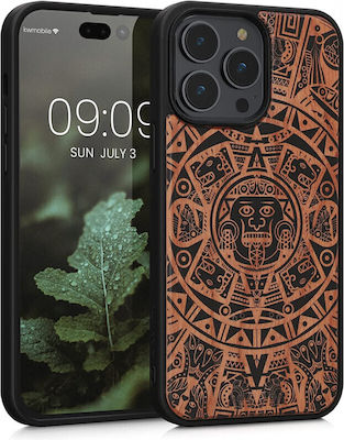 KWmobile Mayan Calendar Wooden Back Cover Light Brown / Black (iPhone 14 Pro Max)