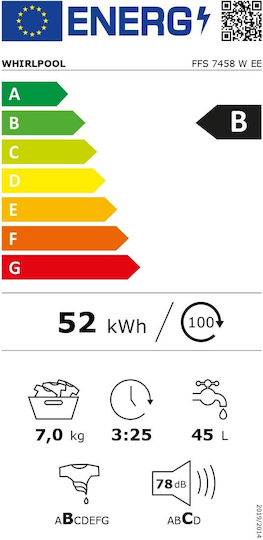 Whirlpool Пералня 7кг 1400 Оборота 6th Sense FFS 7458 W EE
