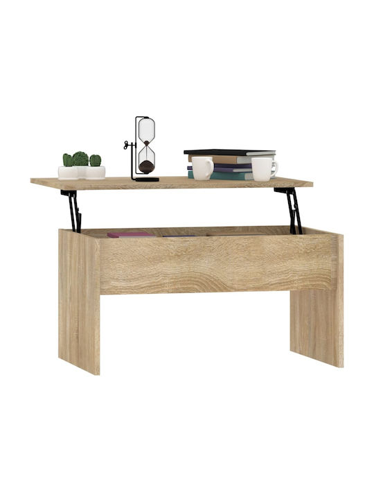 Rectangular Central Wooden Coffee Table with Lifting Mechanism Beige W80xL50.5xH41.5cm