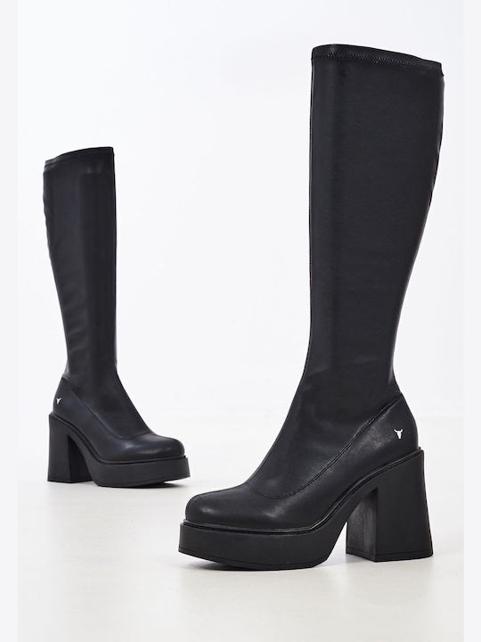 Leather High Heel Women's Boots Giddy Black