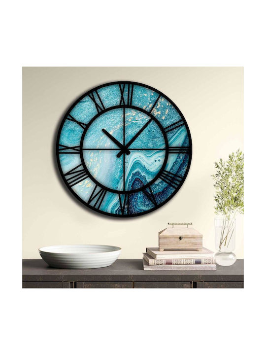 Klikareto Wall Clock Wooden Blue Ø50cm