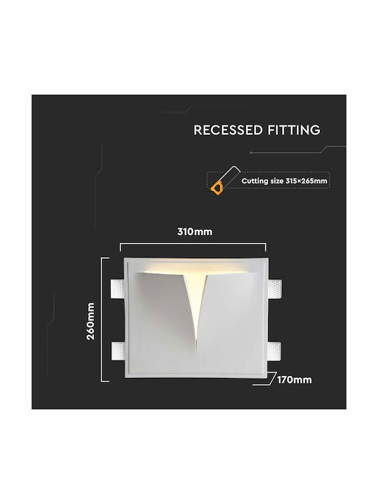 V-TAC Rectangle Plaster Recessed Spot with Socket G9 White 31.5x26.5cm. 1pcs