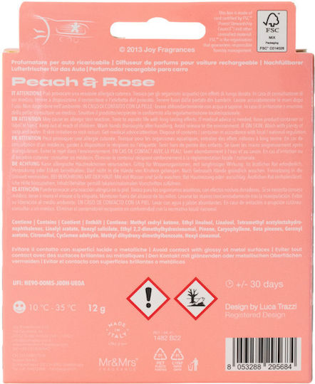 Mr & Mrs Fragrance Car Refill Air Freshener Air Vent Niki Pied De Poule Peach & Rose