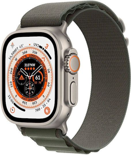 Apple Watch Ultra Titan 49mm Wasserdicht mit eSIM und Pulsmesser (Green Alpine Loop Small)