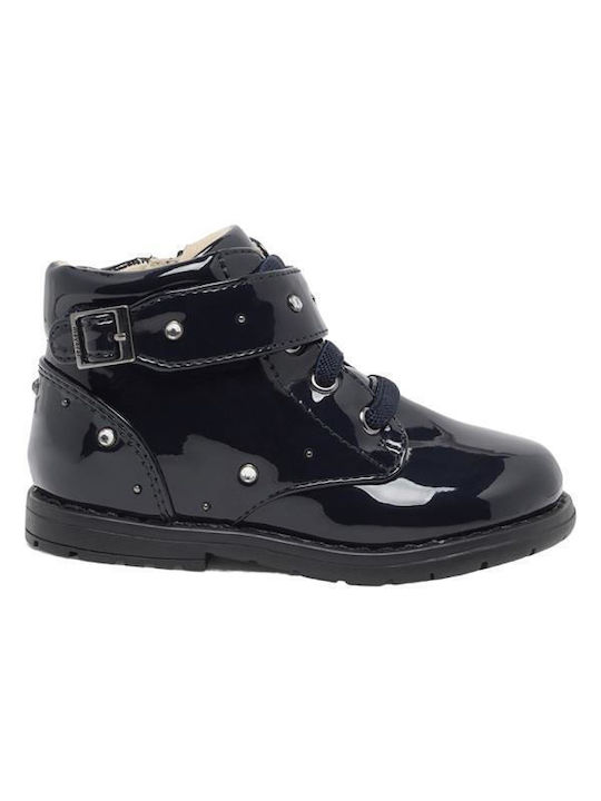 Mayoral Kids Patent Leather Boots Navy Blue