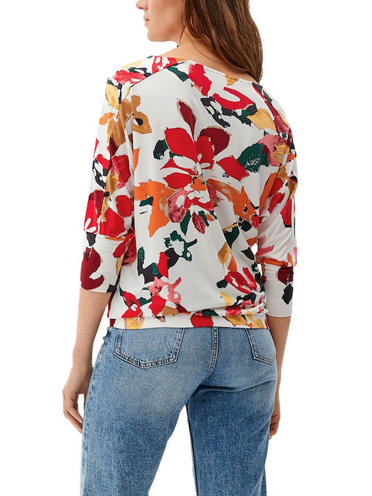 S.Oliver Damen Bluse Langärmelig Blumen Weiß