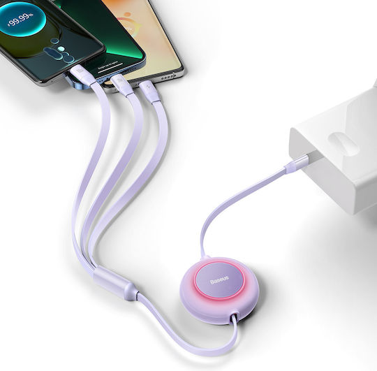 Baseus Bright Mirror 2 Retractable USB to Type-C / Lightning / micro USB Cable Μωβ 1.1m (CAMJ010205)
