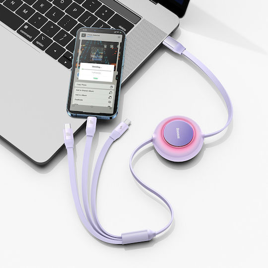 Baseus Bright Mirror 2 Retractable USB to Type-C / Lightning / micro USB Cable Μωβ 1.1m (CAMJ010205)