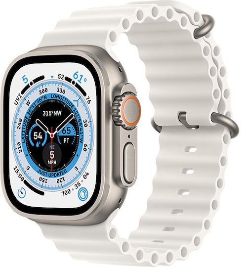 Apple Watch Ultra Titanium 49mm Waterproof with eSIM and Heart Rate Monitor (White Ocean Band)