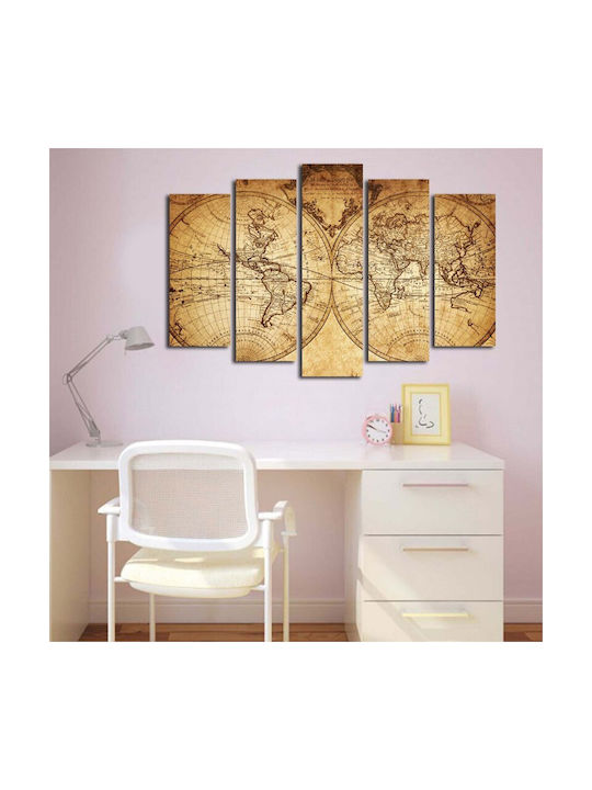 Homeplus Maps Fivefold Painting Wooden 110x60cm