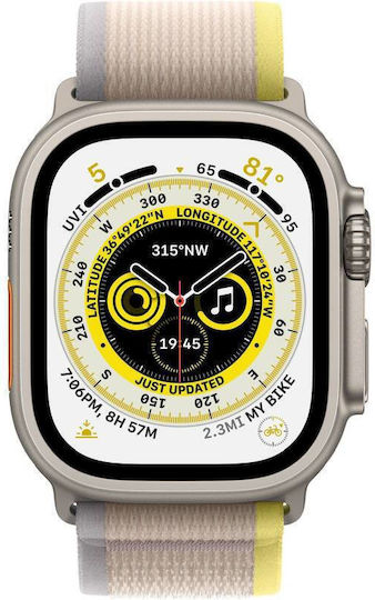 Apple Watch Ultra Titan 49mm Rezistent la apă cu eSIM și Pulsometru (Yellow/Beige Trail Loop M/L)