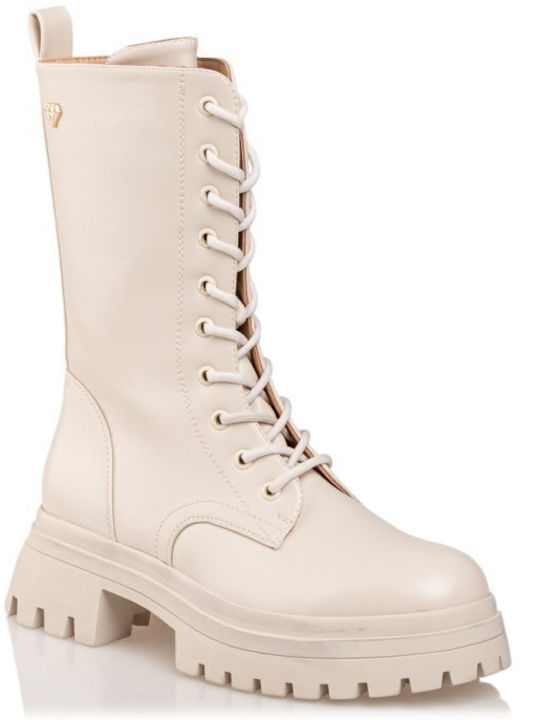 Leder Stiefeletten Damen Weiß