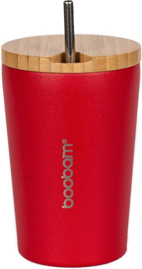 Boobam Cup Чаша Термос Неръждаема стомана 350мл Червен с Сламка