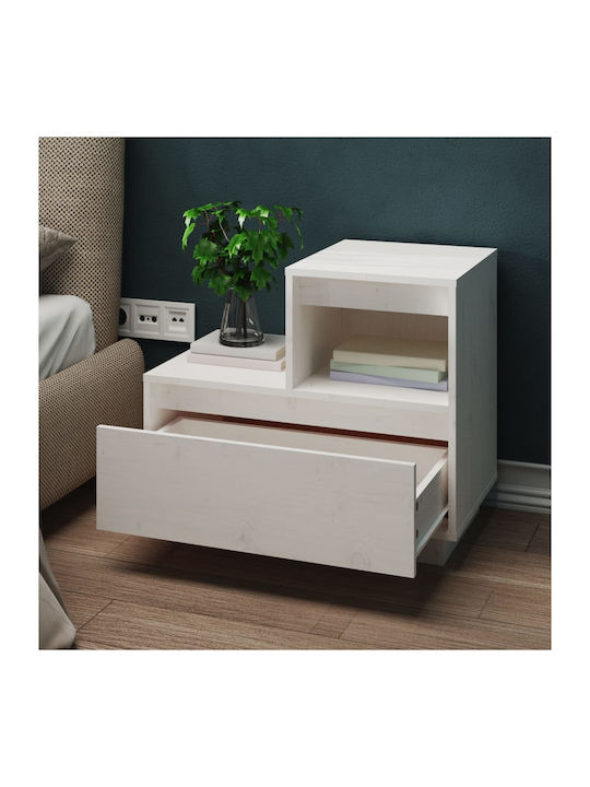 Noptiere din Lemn Masiv Albe 2buc 60x34x51cm
