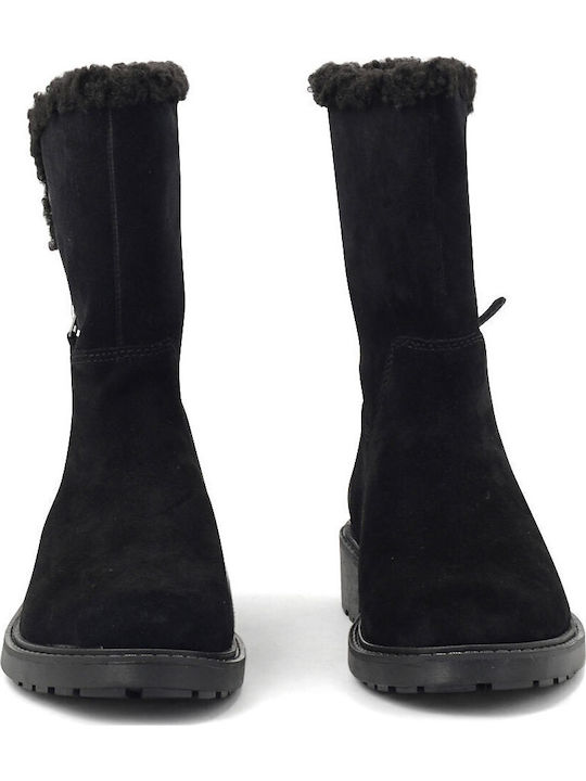 Opal Zip Suede Women's Ankle Boots with Fur Black
