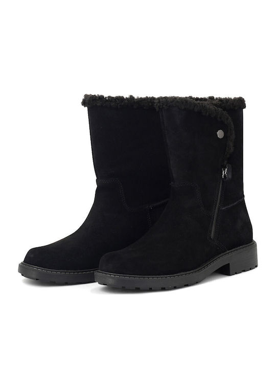 Opal Zip Suede Women's Ankle Boots with Fur Black