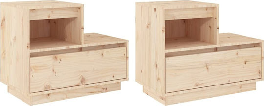 Noptiere din Lemn Masiv Bej 2buc 60x34x51cm