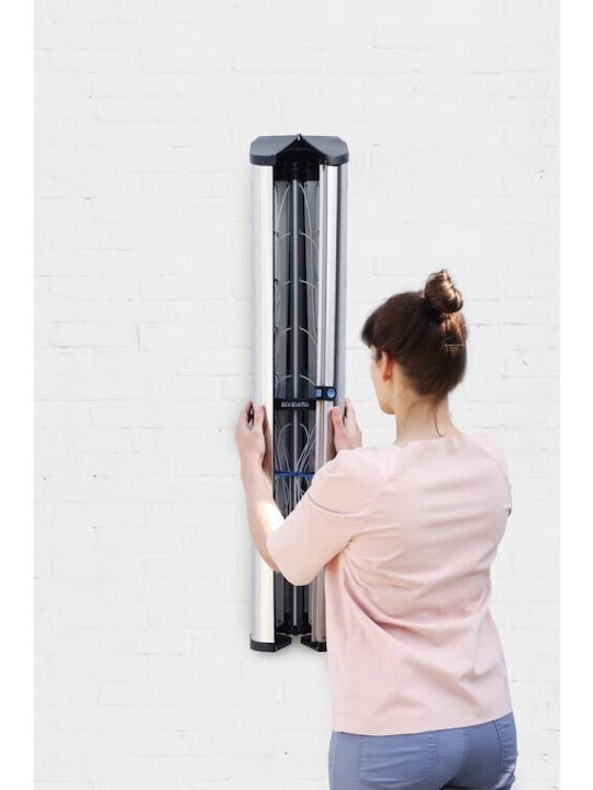 Brabantia WallFix Dryer Metallic Folding Wall Mounted Clothes Drying Rack with Hanging Length 24m
