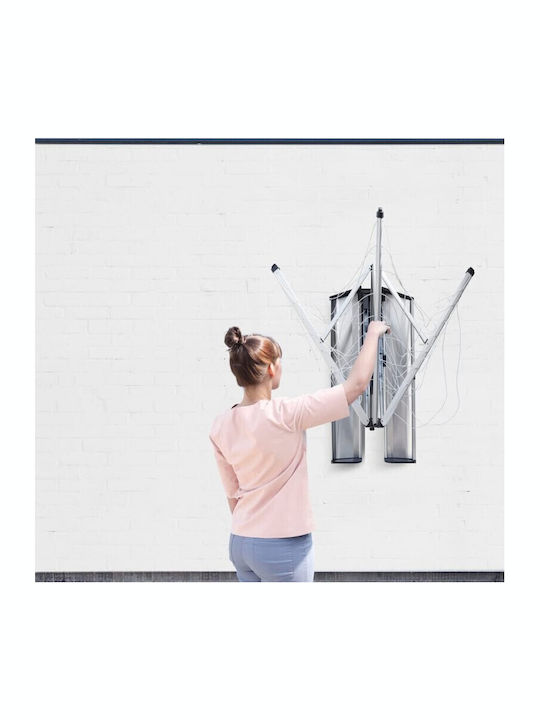 Brabantia WallFix Dryer Metallic Folding Wall Mounted Clothes Drying Rack with Hanging Length 24m