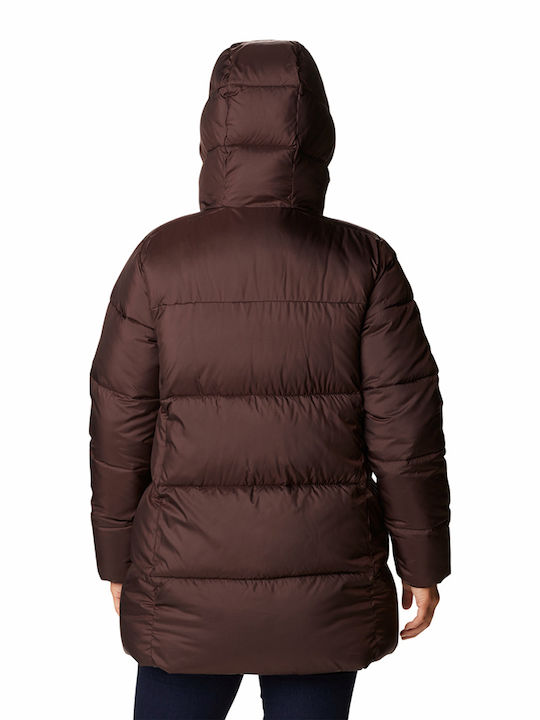 Columbia Puffect Women's Long Puffer Jacket for Winter with Hood Brown