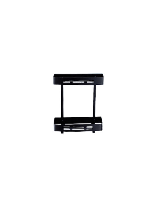 Domistyle 270116B Επιτοίχια Ραφιέρα Μπάνιου Inox με 2 Ράφια 30x11.8x34.5cm Μαύρη