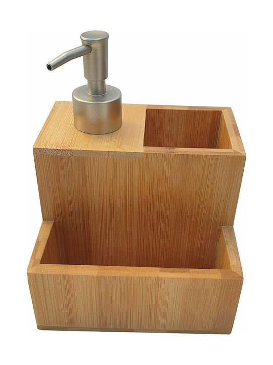 Atmosphera Tabletop Wooden Dispenser for the Kitchen with Sponge Holder Brown