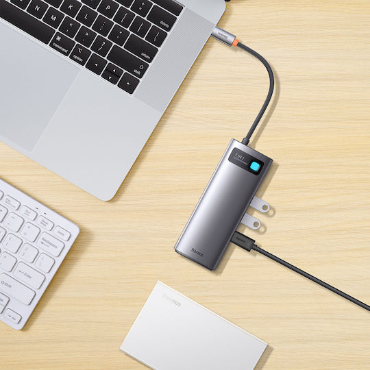 Baseus Metal Gleam 7 in 1 USB-C Docking Station με HDMI 4K PD Ethernet Ασημί