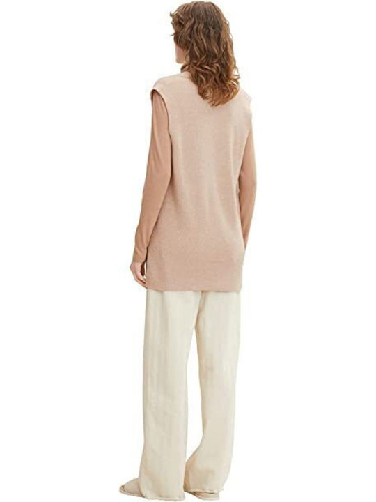 Tom Tailor Damen Ärmellos Pullover mit V-Ausschnitt Beige