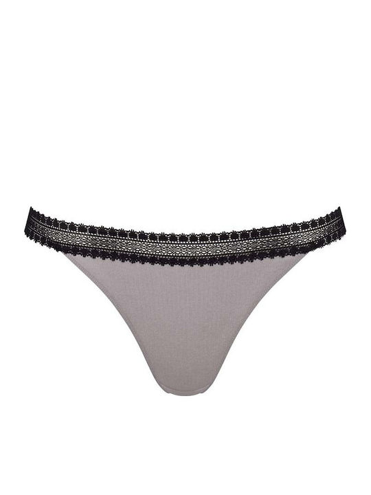 Go Ribbed H Tanga Βαμβακερά Femei Slip 2Pack cu Dantelă Negru/gri
