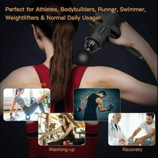 MDHL Massage Gun Πιστόλι Μασάζ για τα Πόδια, το Σώμα & τα Χέρια με Δόνηση Μαύρο