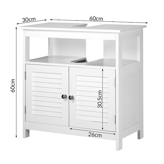 Bakaji Πάγκος χωρίς Νιπτήρα Μ60xΒ30xΥ60cm Λευκός
