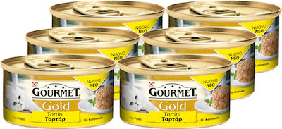 Purina Gourmet Gold Nasses Katzenfutter für Katze in Dose mit Huhn 6x85gr