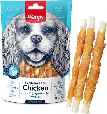 Wanpy Jerky & Rawhide Twists Stick Treats Dog with Chicken 100gr 20307