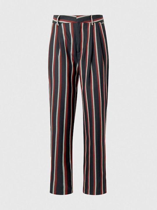 Fiorel Women's Fabric Trousers Straight Line Striped Blue