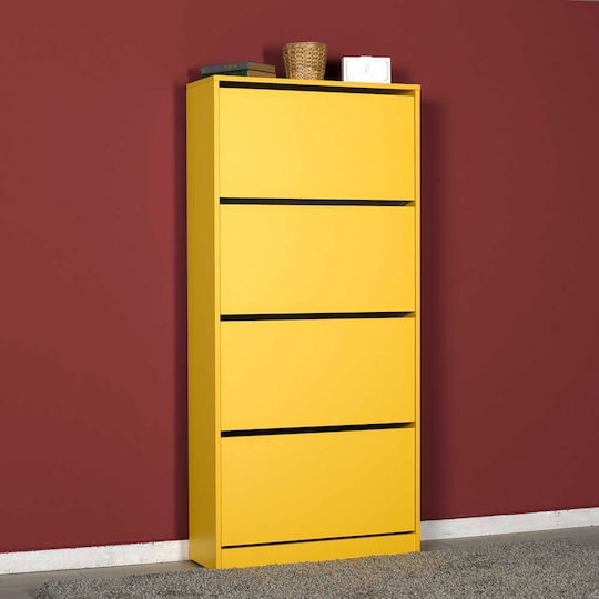 Ξύλινη Παπουτσοθήκη Flat Duo με 4 Ράφια Κίτρινη Μ73xΠ26xΥ157cm