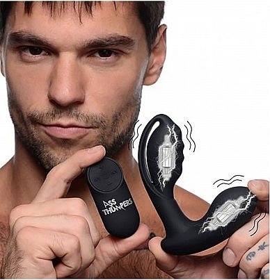 XR AT Power P-Stim 7X Hollow Prostate Plug for Electro-stimulation in Black Color