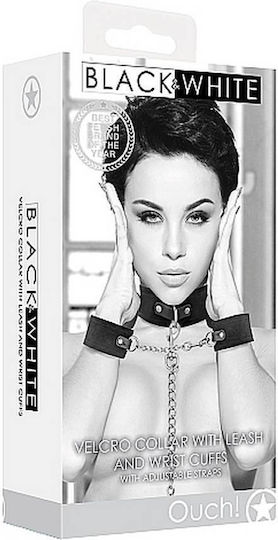 Shots Ouch Velcro Collar with Leash & Hand Cuffs Σετ για Δέσιμο Λαιμού & Άκρων σε Μαύρο Χρώμα