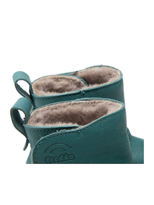 Leather Kids Boots with Velcro Turquoise