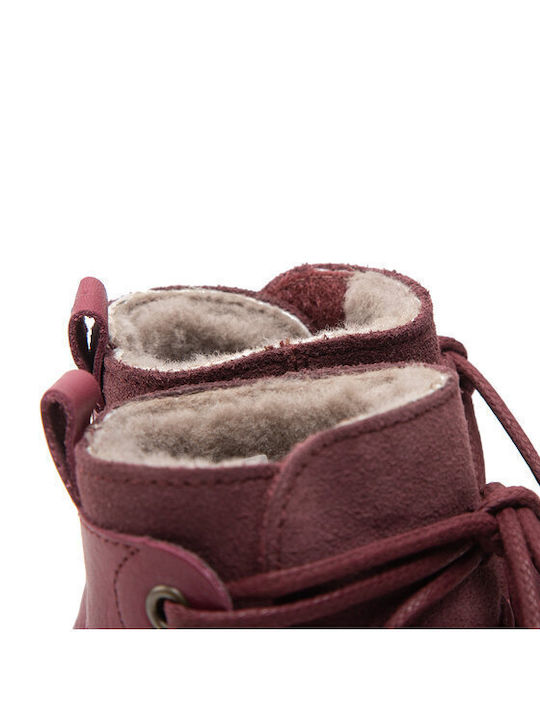 Suede Kids Boots with Laces Burgundy
