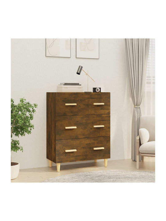 Wooden Chest of Drawers with 3 Drawers Smoked Oak 70x34x90cm