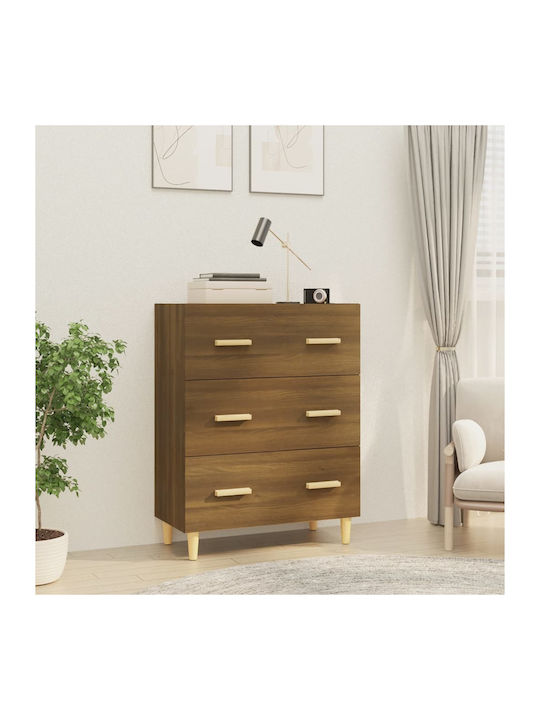 Comoda pentru Dormitor Lemnoasă cu 3 sertare Brown Oak 70x34x90buc