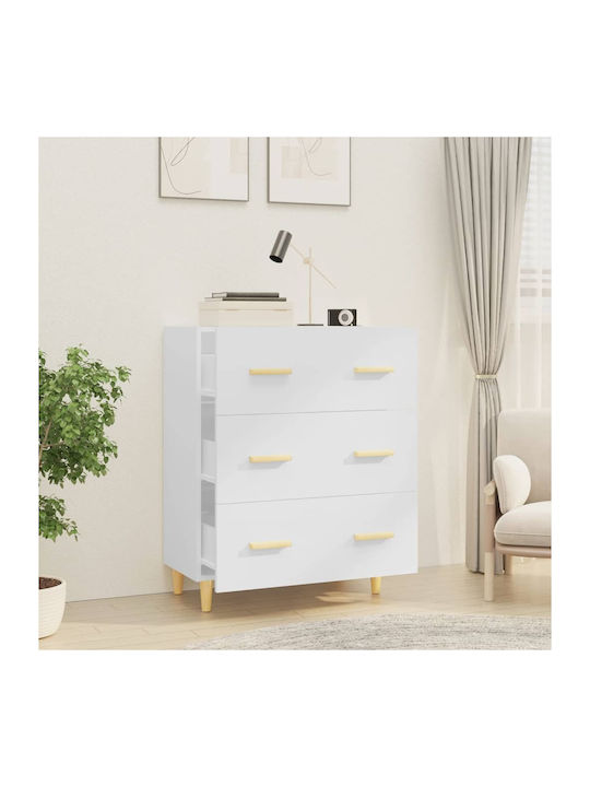 Wooden Chest of Drawers with 3 Drawers White 70x34x90cm