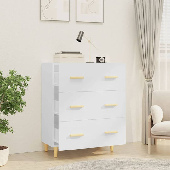 Wooden Chest of Drawers with 3 Drawers White 70x34x90cm