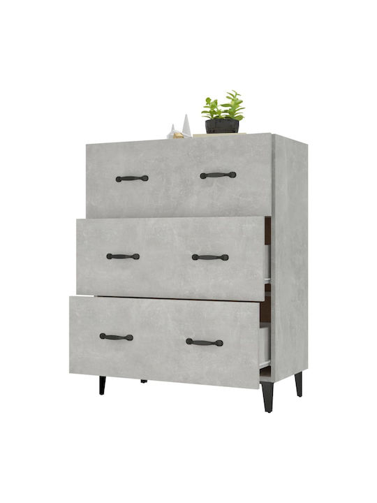 Wooden Chest of Drawers with 3 Drawers Grey Concrete 69.5x34x90cm