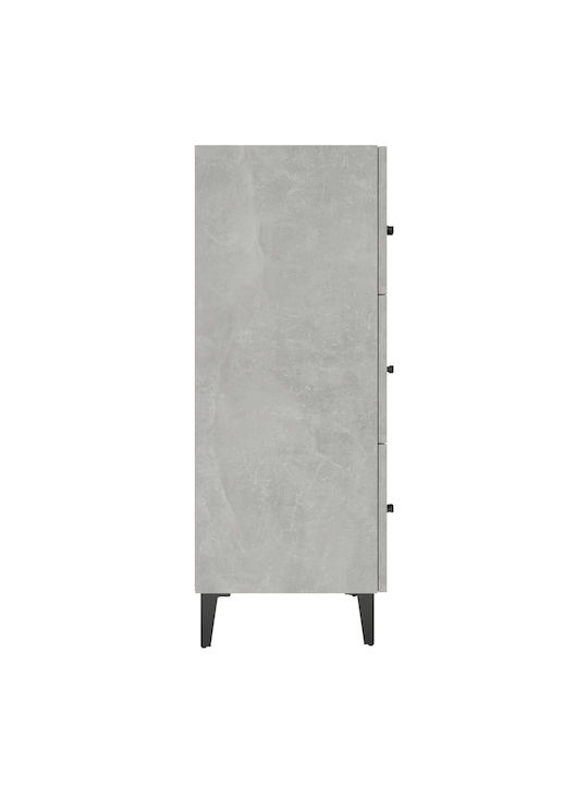 Wooden Chest of Drawers with 3 Drawers Grey Concrete 69.5x34x90cm